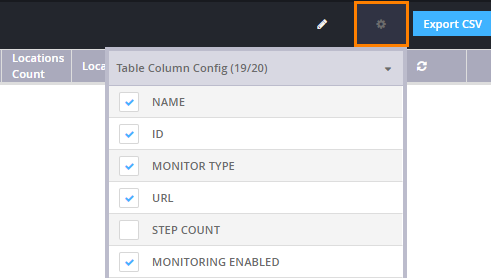 Selecting the Config dashboard columns