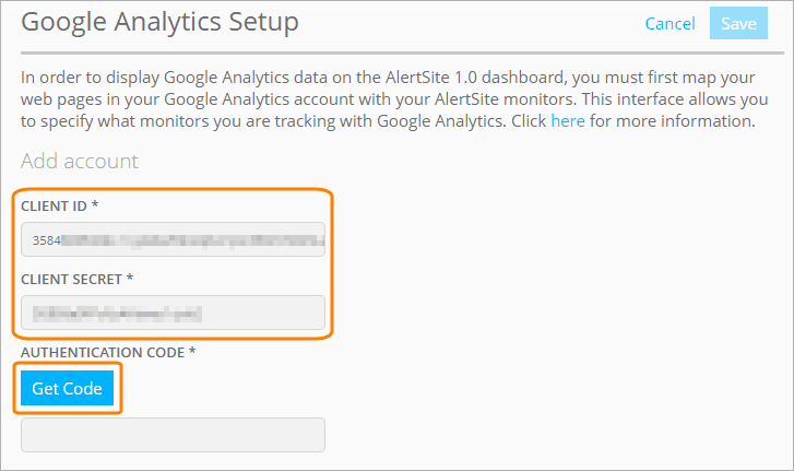Configuring access to Google Analytics