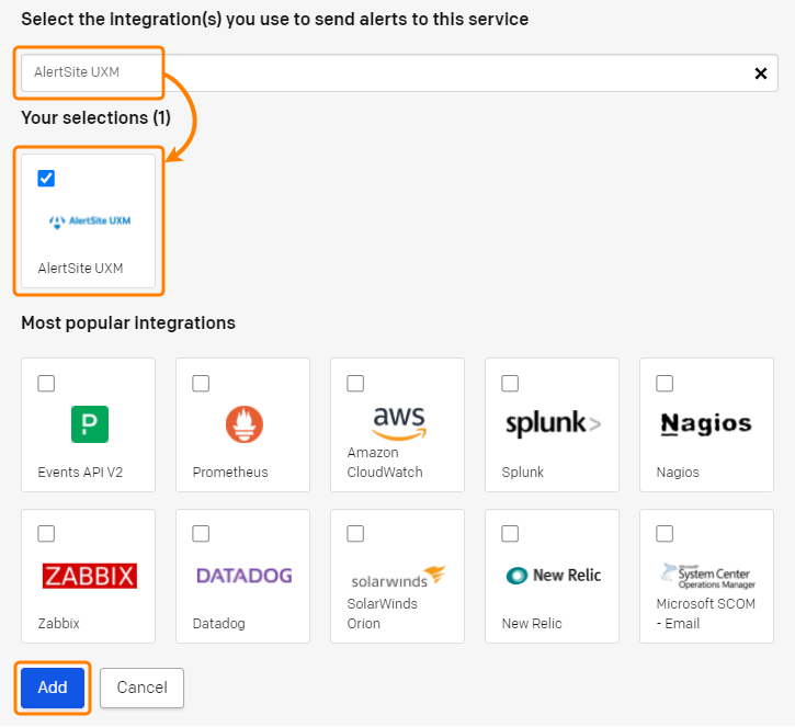 AlertSite in the list of PagerDuty integrations