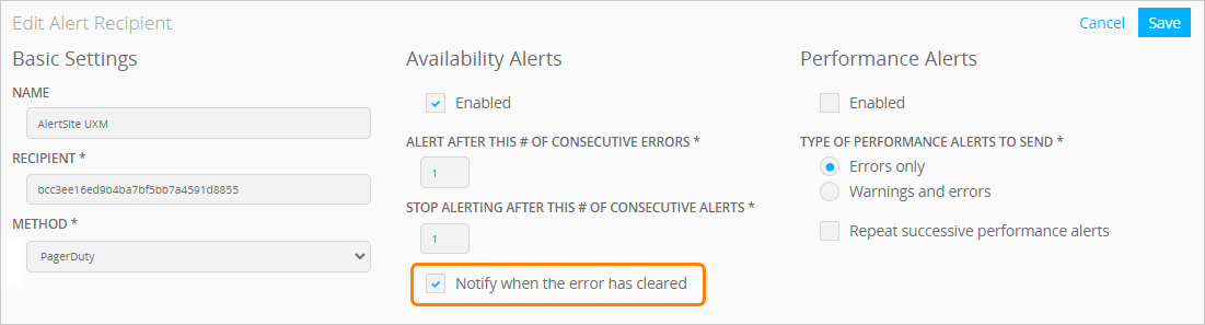 Notify when the error has cleared