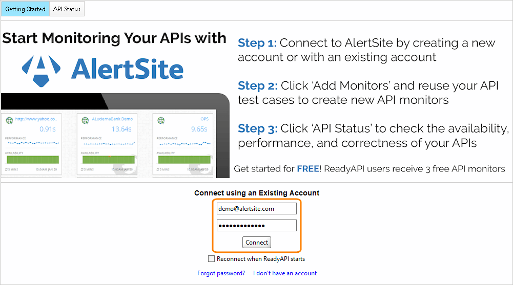 Connect to AlertSite using an existing account