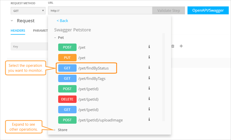 Selecting an operation from those defined in an OpenAPI (Swagger) definition