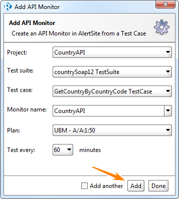 Add API Monitor dialog