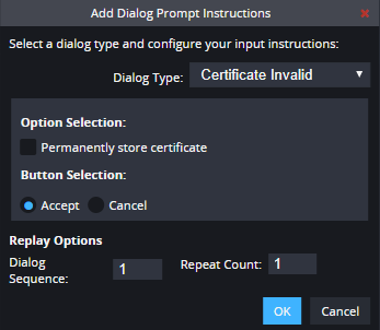 The Certificate Invalid dialog