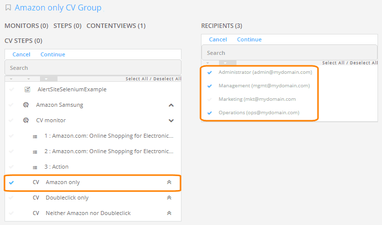 Creating the Amazon only CV recipient group