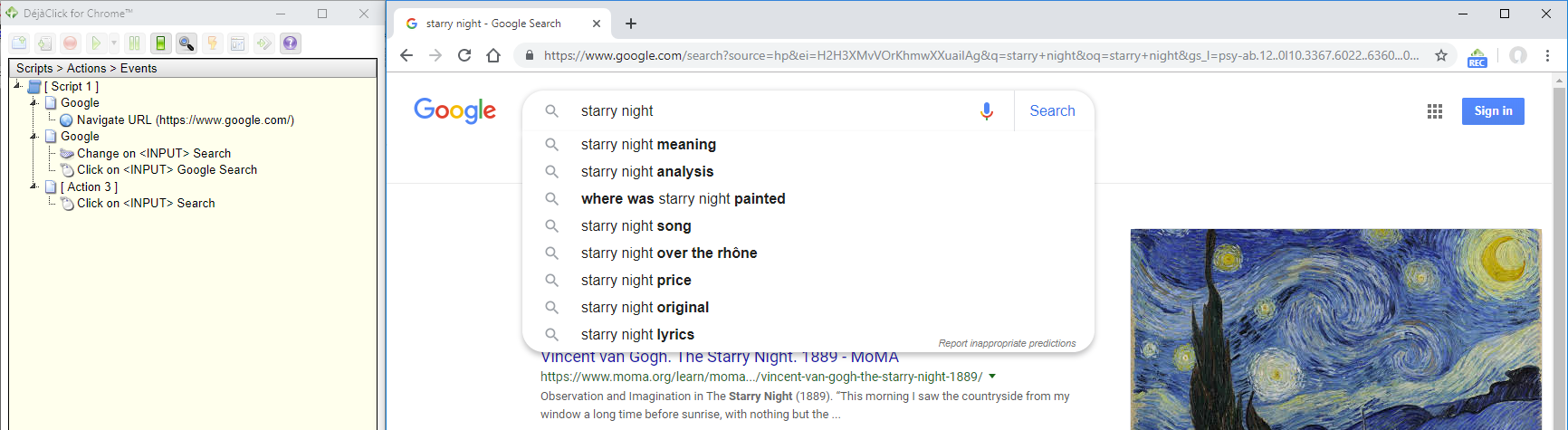 Starry Night search results in Google