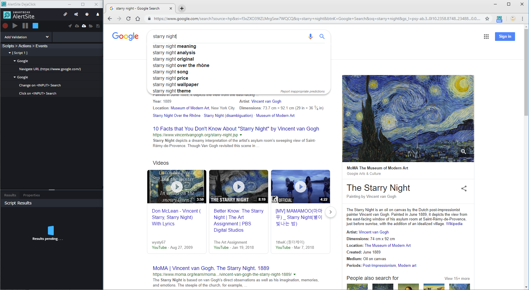 Starry Night search results in Google