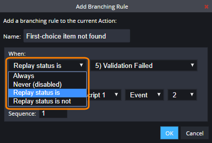Selecting a branching rule trigger