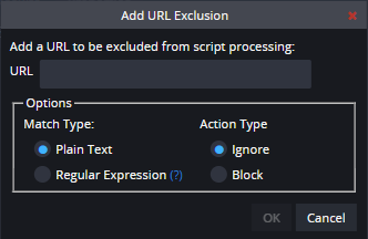 The Add URL Exclusion dialog