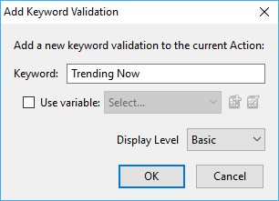 Adding a keyword: Basic display level