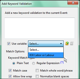 Select keyword variable