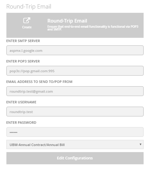 Round-trip email monitor settings