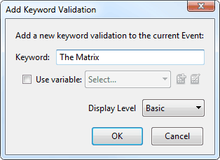 Add Keyword Validation dialog