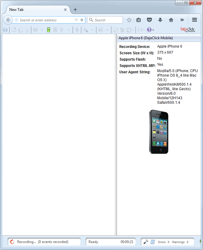 Browser display area resized to match the mobile device size