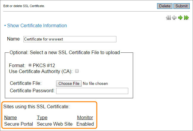 Monitors that use this SSL Certificate