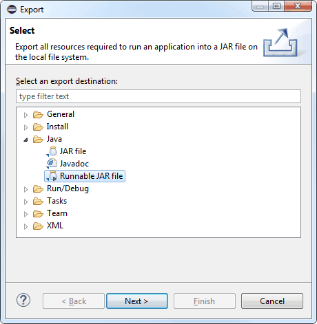 Export destination - Runnable JAR file