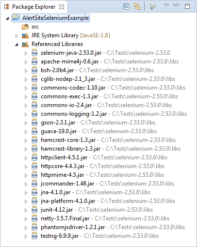 Eclipse Java project with Selenium libraries