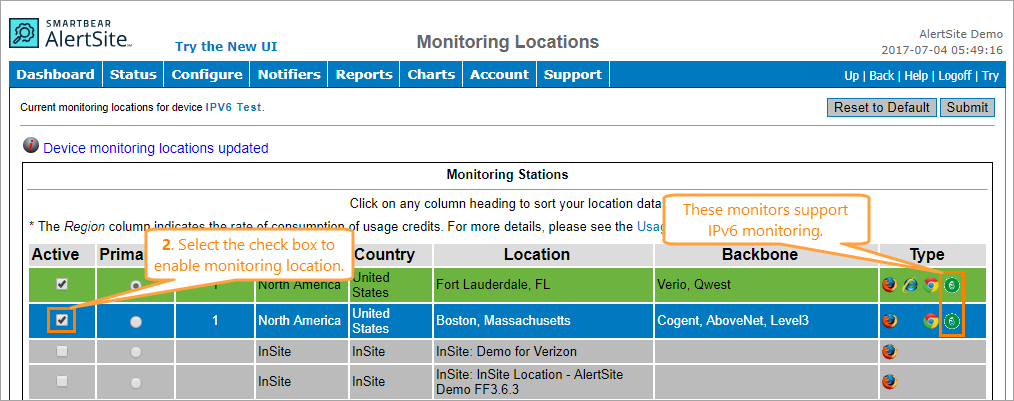 IPv6-enabled locations in AlertSite 1.0