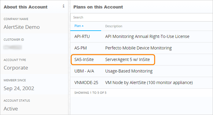 'ServerAgent 5 w/ InSite' plan