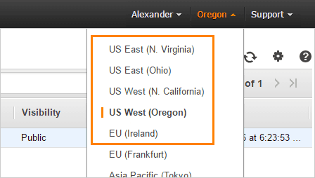 Select AWS region