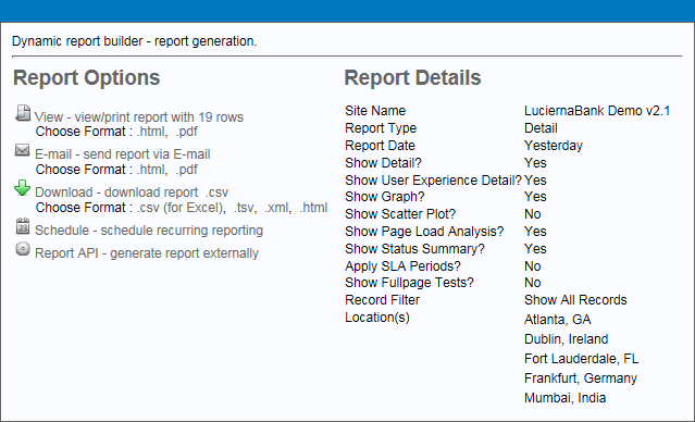 Report actions
