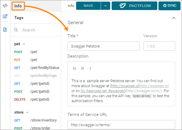 SwaggerHub Visual Editor: API info section