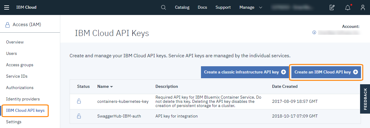 IBM Cloud API keys