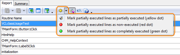 The 'Mark partially-executed lines' toolbar item