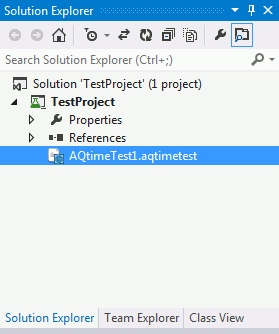 AQTime integration with Visual Studio: Solution Explorer with the AQTime test item