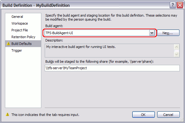 AQTime integration with Visual Studio: Build Defaults Page in the Build Definition Dialog