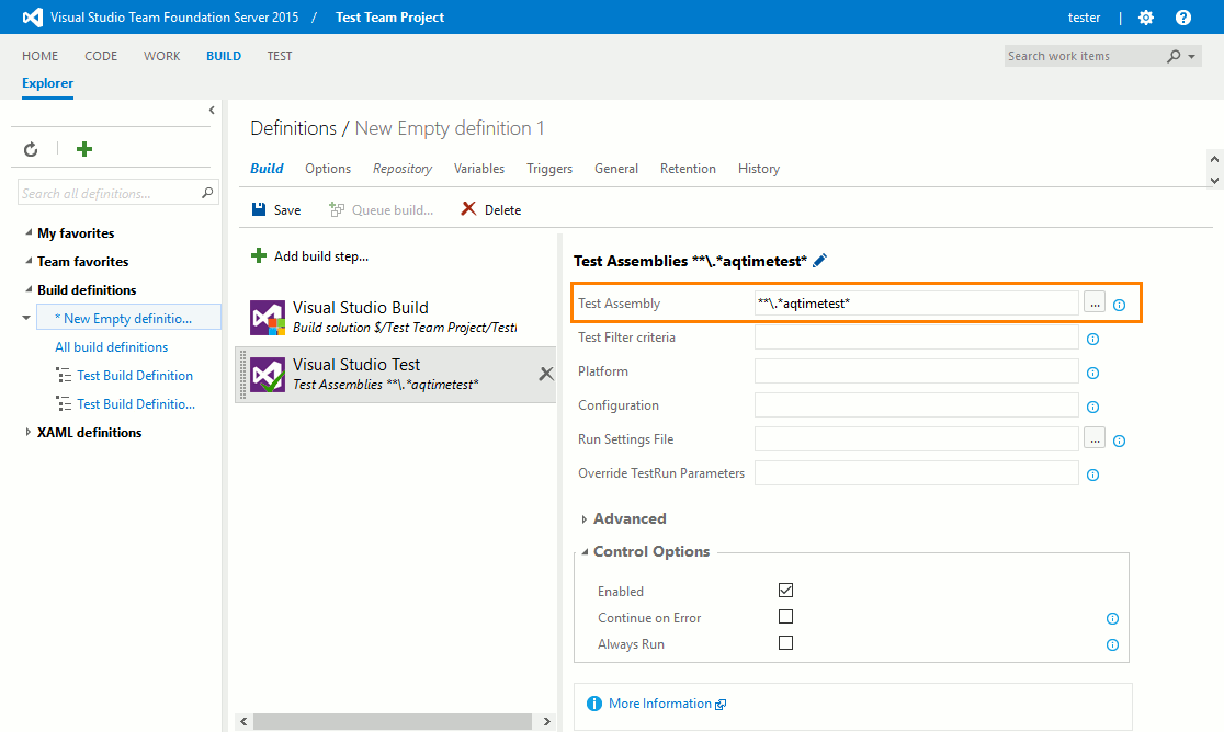 AQTime integration with Visual Studio: Specifying AQTime Test item files