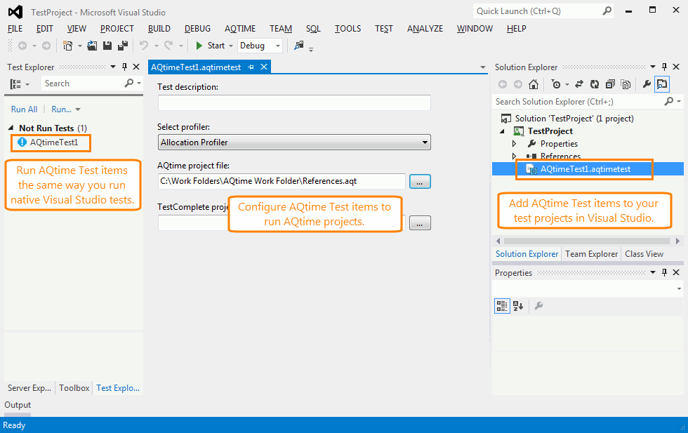 AQTime integration with Visual Studio: Running AQTime projects as Visual Studio tests