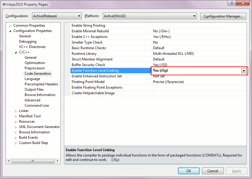 Compiler Settings for Microsoft Visual C++ 2005 - 2015 | AQTime  Documentation