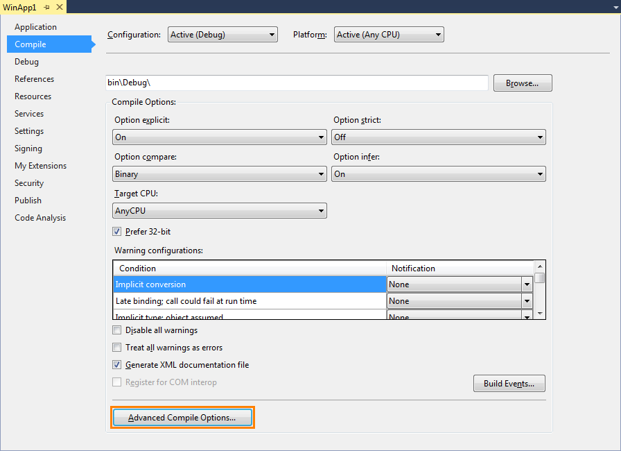 Compiler Settings For Microsoft Visual Basic 05 17 Aqtime Documentation