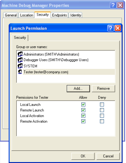 Setting user permissions for Machine Debug Manager