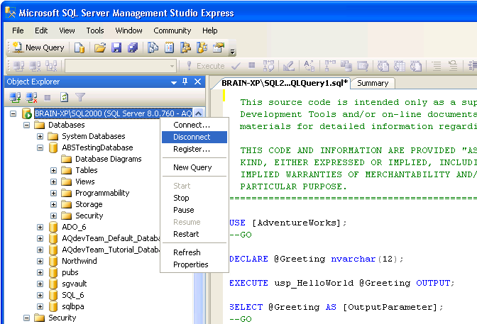 Disconnecting the Management Studio from SQL Server