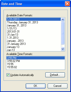 Date and Time Format Dialog
