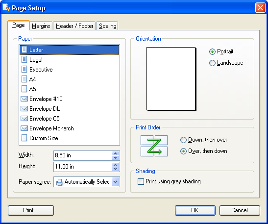 Page Setup Dialog