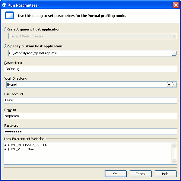 Run Parameters Dialog (for Normal Mode)