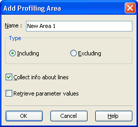 The Add Profiling Area dialog called for the Function Trace profiler.