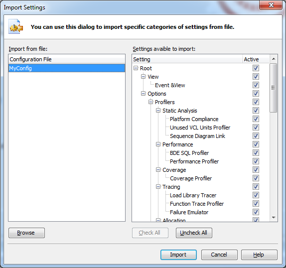 Import Settings Dialog