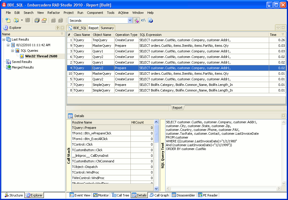 Sample BDE SQL Profiler Output