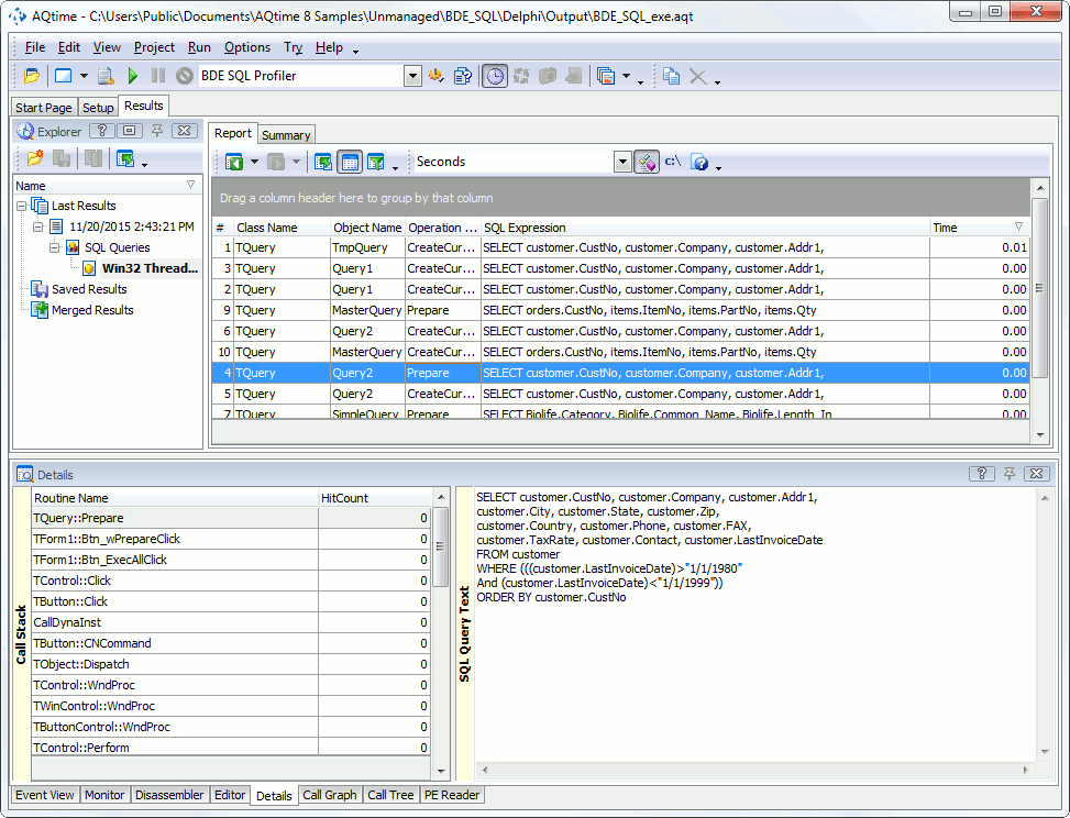 Sample BDE SQL Profiler Output