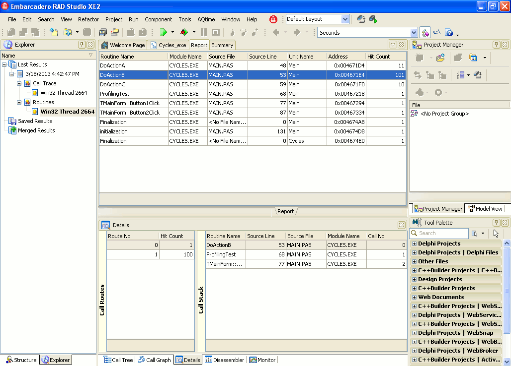 Function Trace Profiler Results of the Routines Category
