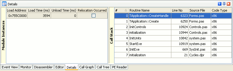 Load Library Tracer results, Details panel