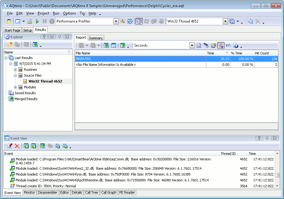 Performance Profiler Results of the Source Files Category