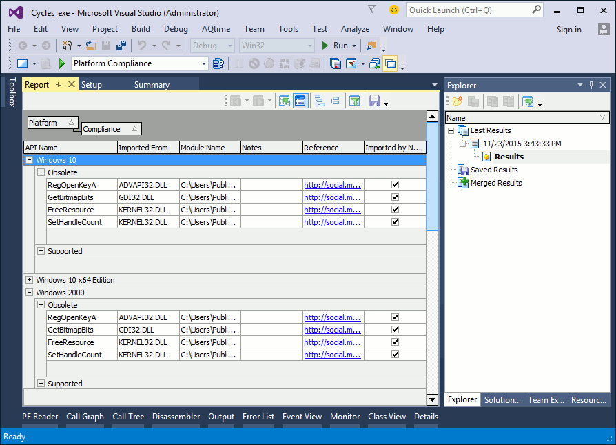 Sample Output of the Platform Compliance Profiler