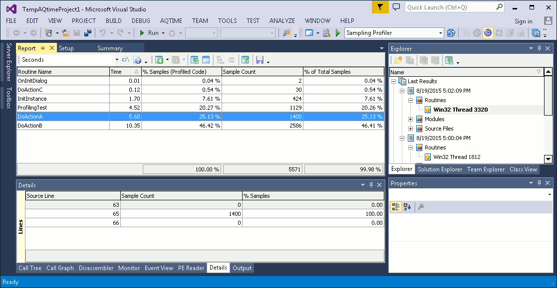 Sampling Profiler Results - Details Panel