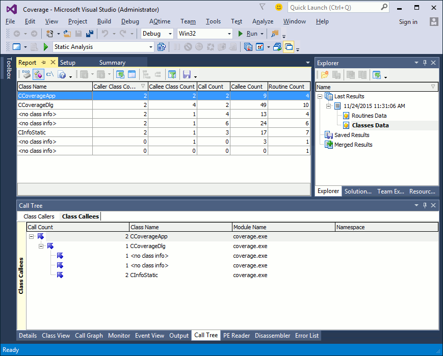 Sample Call Tree Output (Classes Data)