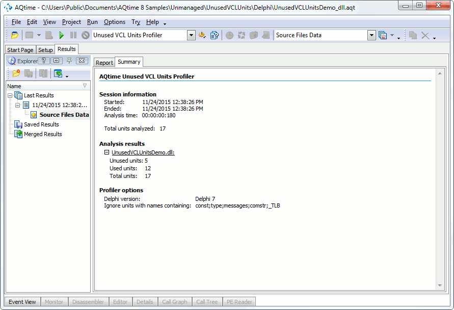 Summary Results of the Unused VCL Units Profiler